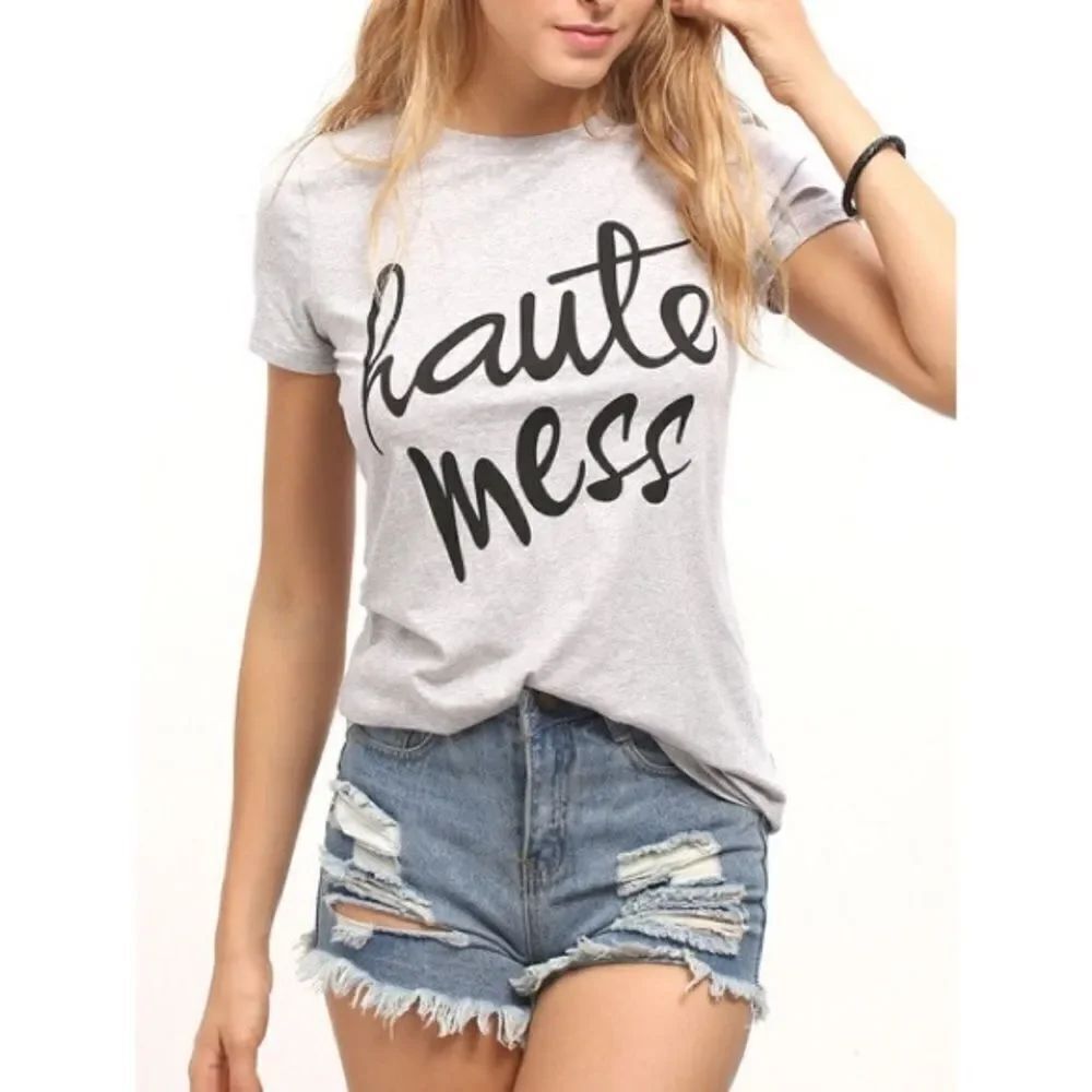 ✨3xHP✨Light Grey Letter Printed Casual T-Shirt✨
